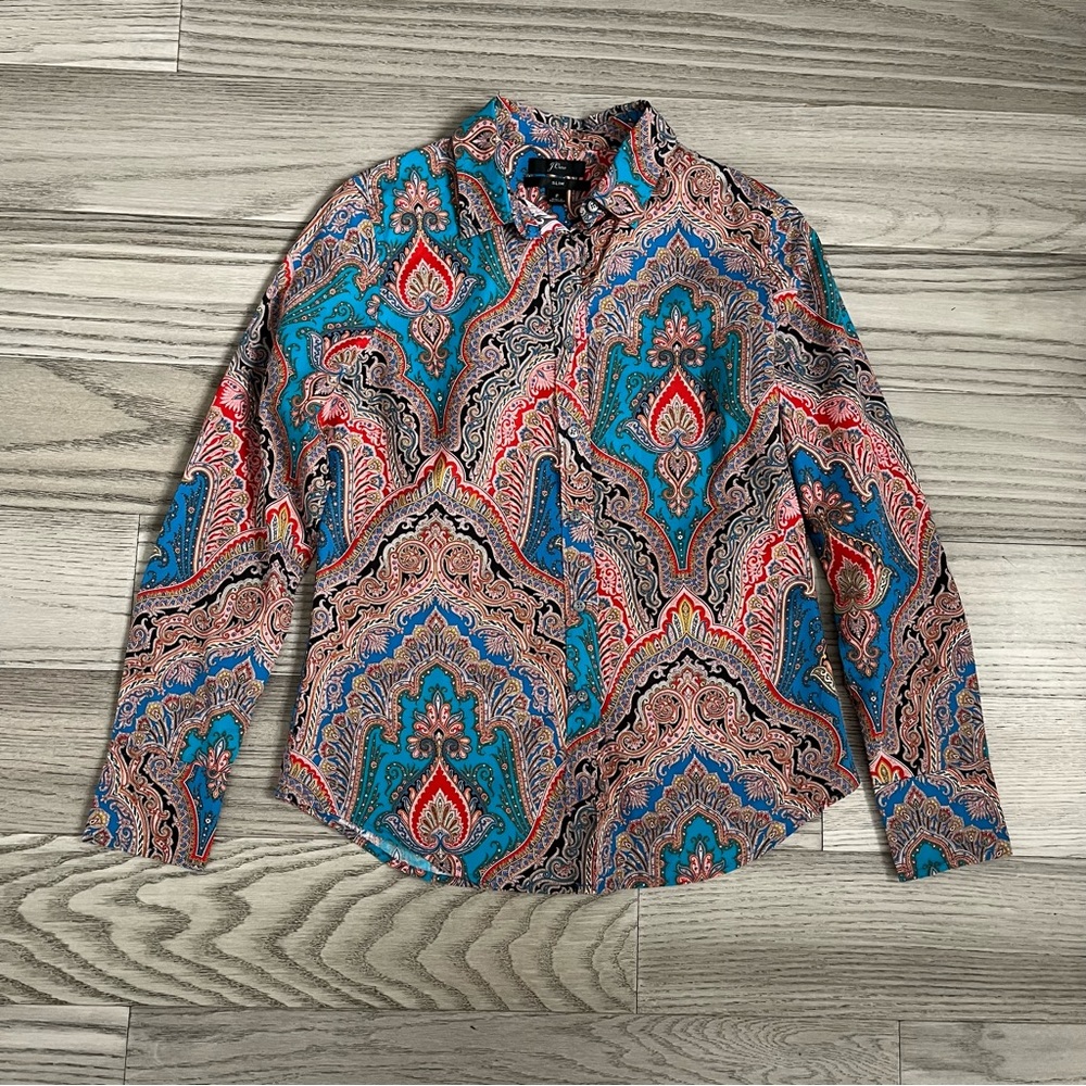 NWOT J. Crew Ratti Mediterranean Paisley Button Down Shirt Size 2